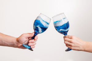 Schafer Art Studio hand painted ocean theme wine glass 14 oz with stem, Coastal Decor, Resin Beach Glass