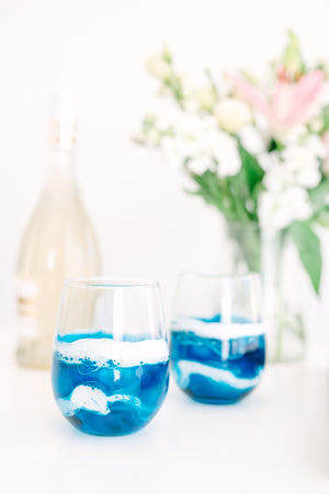 Handmade Beach Themed Wine Glass, Stemless White Wine 17 ounce
