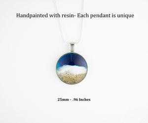 Handmade Ocean Wave Resin Necklace with Silver Plated Snake Chain - Unique Beach-Themed Jewelry Gift