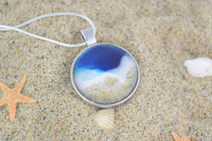 Handmade Ocean Wave Resin Necklace with Silver Plated Snake Chain - Unique Beach-Themed Jewelry Gift