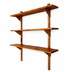 Mid Century Modern Solid Wood Wall Shelves – 3 Shelf Set, Open Wall Shelving Unit, Danish Modern Style, 48” Tall