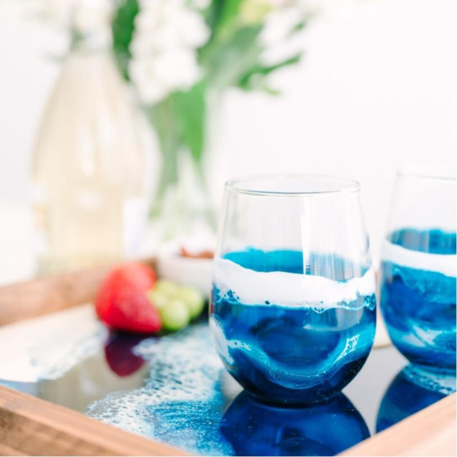 Handmade Beach Themed Wine Glass, Stemless White Wine 17 ounce