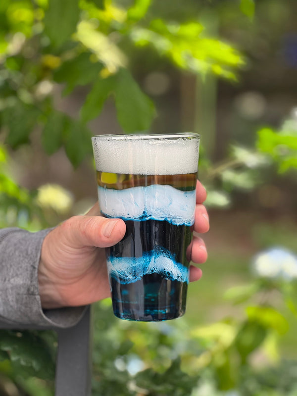 Handmade Ocean Wave Pub Glass 16 ounce - Schafer Art Studio