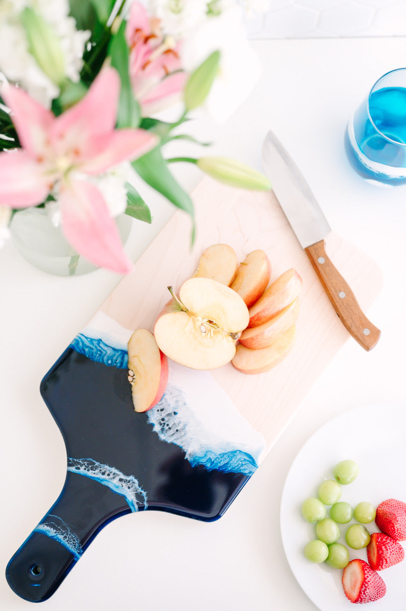 Ocean Theme Wood Cutting Board with Handle