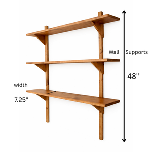 Mid Century Modern Solid Wood Wall Shelves – 3 Shelf Set, Open Wall Shelving Unit, Danish Modern Style, 48” Tall
