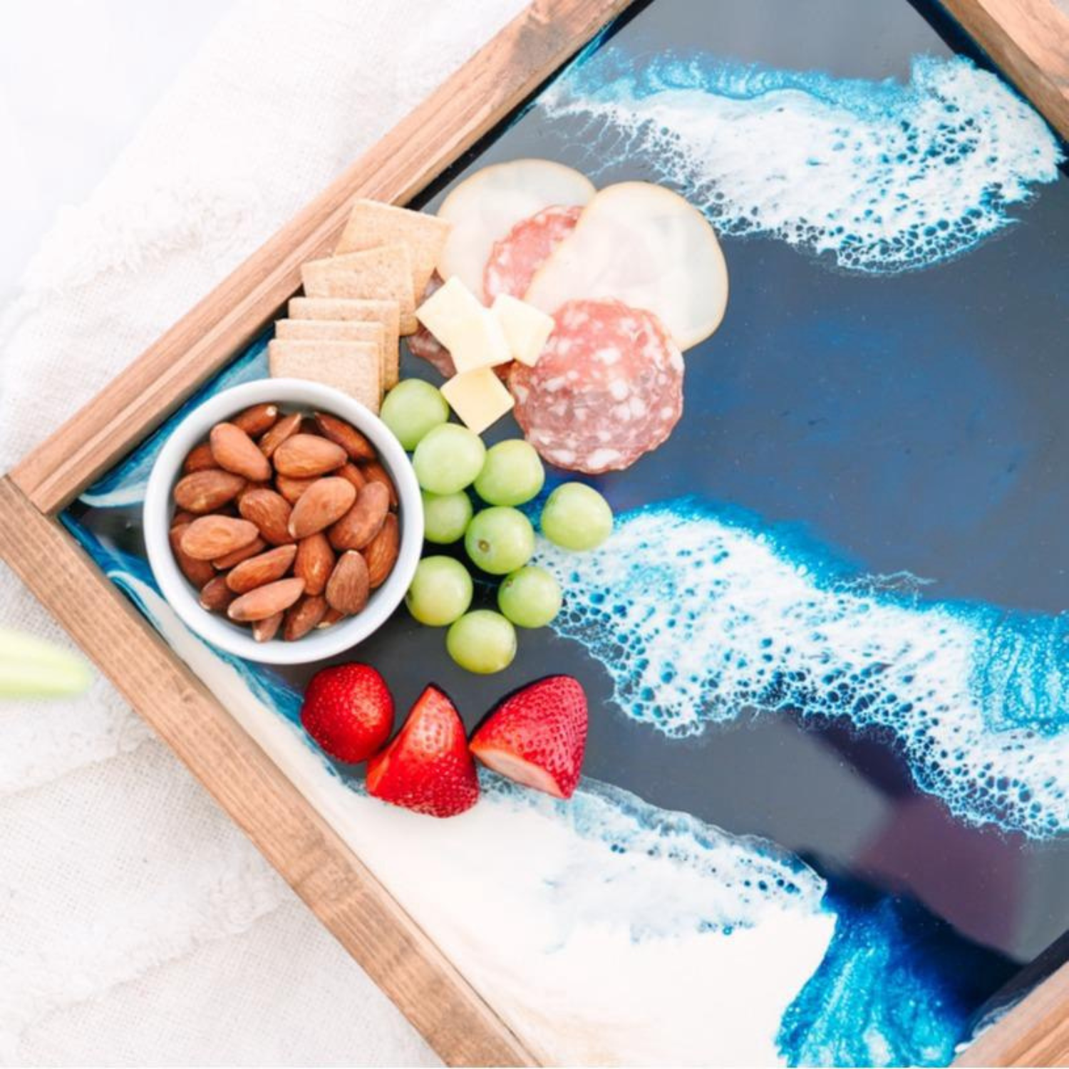 Ocean Inspired Resin Charcuterie Board, Handmade Beach Decor Serving Tray