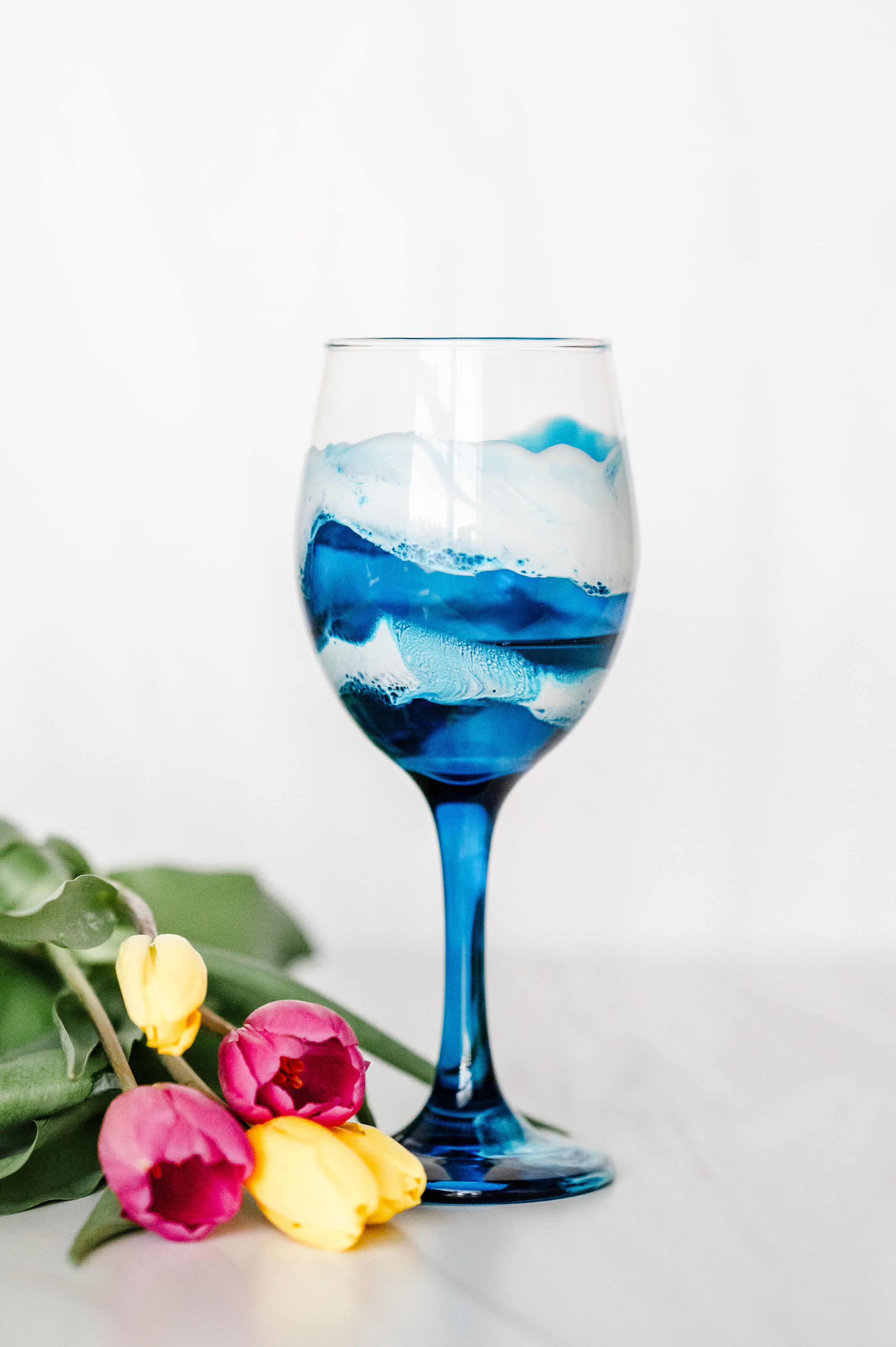 Schafer Art Studio hand painted ocean theme wine glass 14 oz with stem,  Coastal Decor, Resin Beach Glass