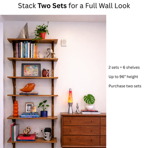 Mid Century Modern Solid Wood Wall Shelves – 3 Shelf Set, Open Wall Shelving Unit, Danish Modern Style, 48” Tall