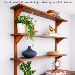 Mid Century Modern Solid Wood Wall Shelves – 3 Shelf Set, Open Wall Shelving Unit, Danish Modern Style, 48” Tall