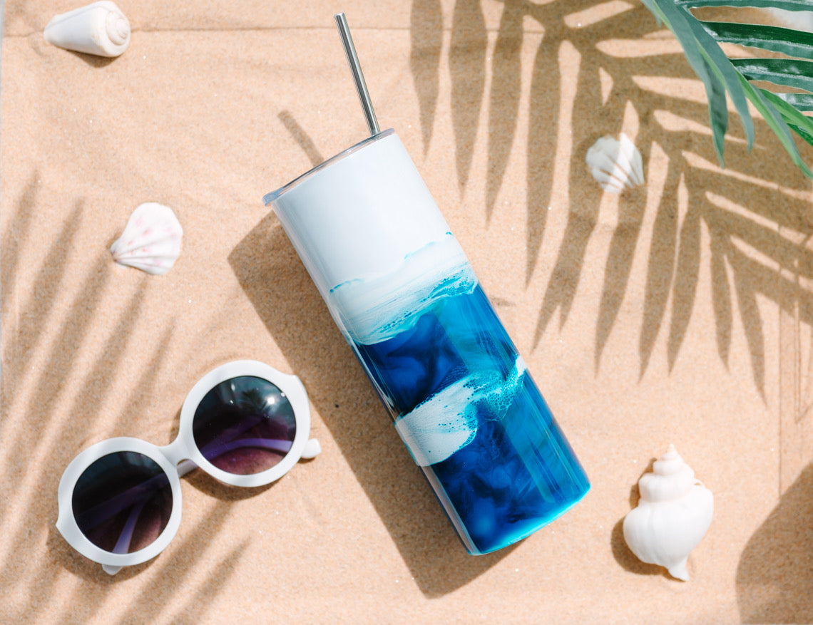 Ocean Inspired 20oz double wall skinny tumbler -hand painted Metal Drinkware Cup
