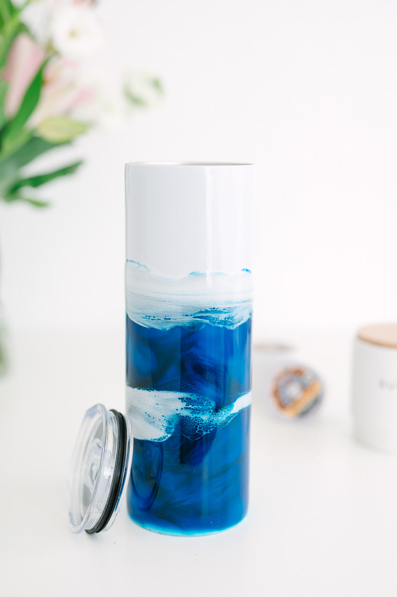 Ocean Inspired 20oz double wall skinny tumbler -hand painted Metal Drinkware Cup