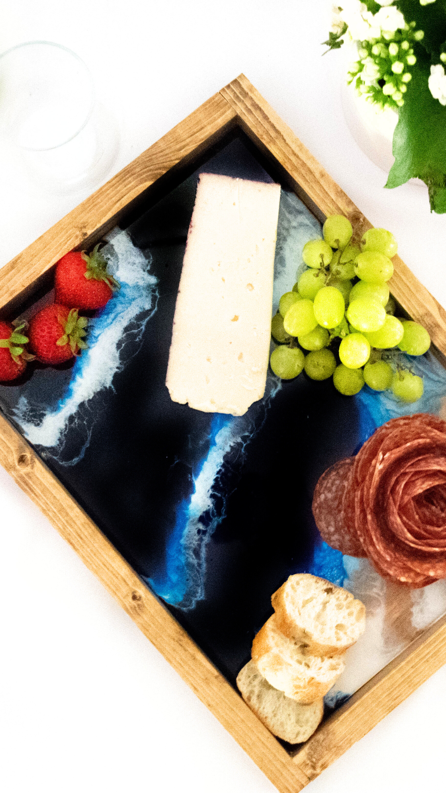 Handmade Wood Serving Tray, Ocean Inspired Resin Charcuterie Board
