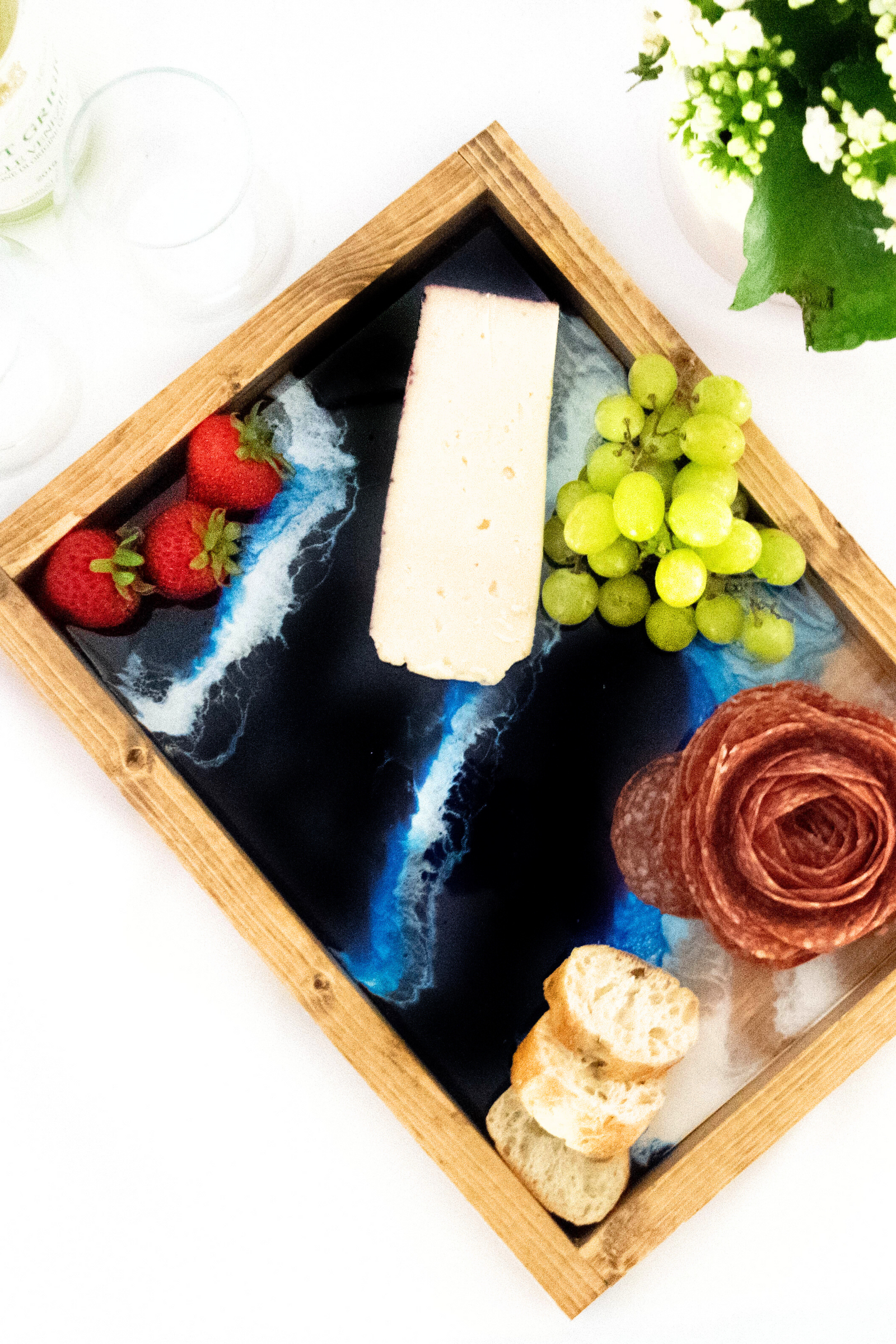 Handmade Wood Serving Tray, Ocean Inspired Resin Charcuterie Board