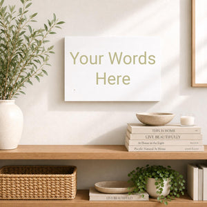 Personalized white wood sign with custom text, handcrafted from solid pine and UV printed for a clean, modern look. Custom wall decor for family names, quotes, weddings, housewarming gifts, nursery decor, farmhouse, minimalist, and contemporary homes.