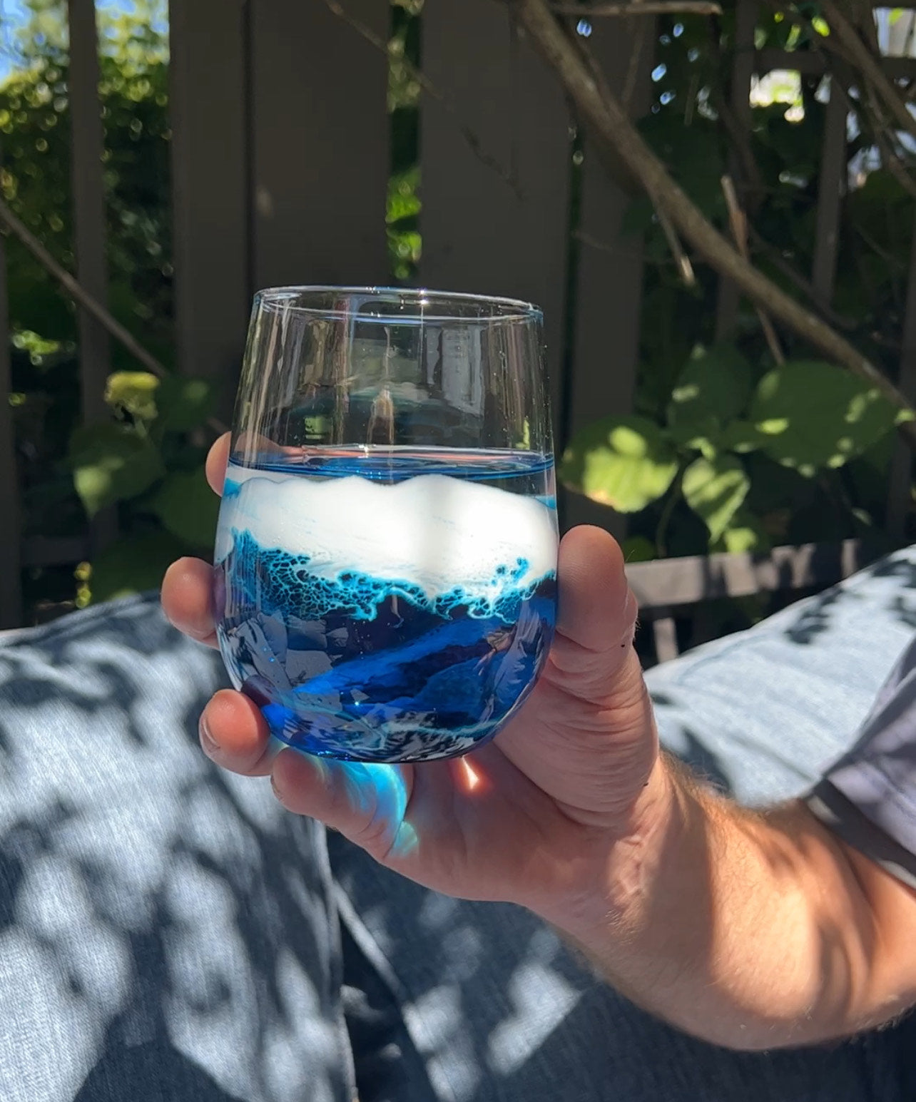 Handmade Beach Themed Wine Glass, Stemless White Wine 17 ounce
