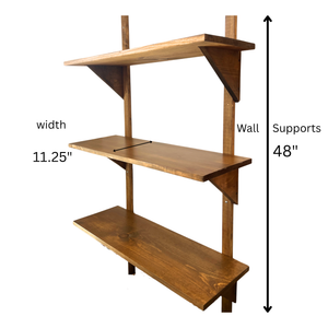 Mid Century Modern Solid Wood Wall Shelves – 3 Shelf Set, Open Wall Shelving Unit, Danish Modern Style, 48” Tall