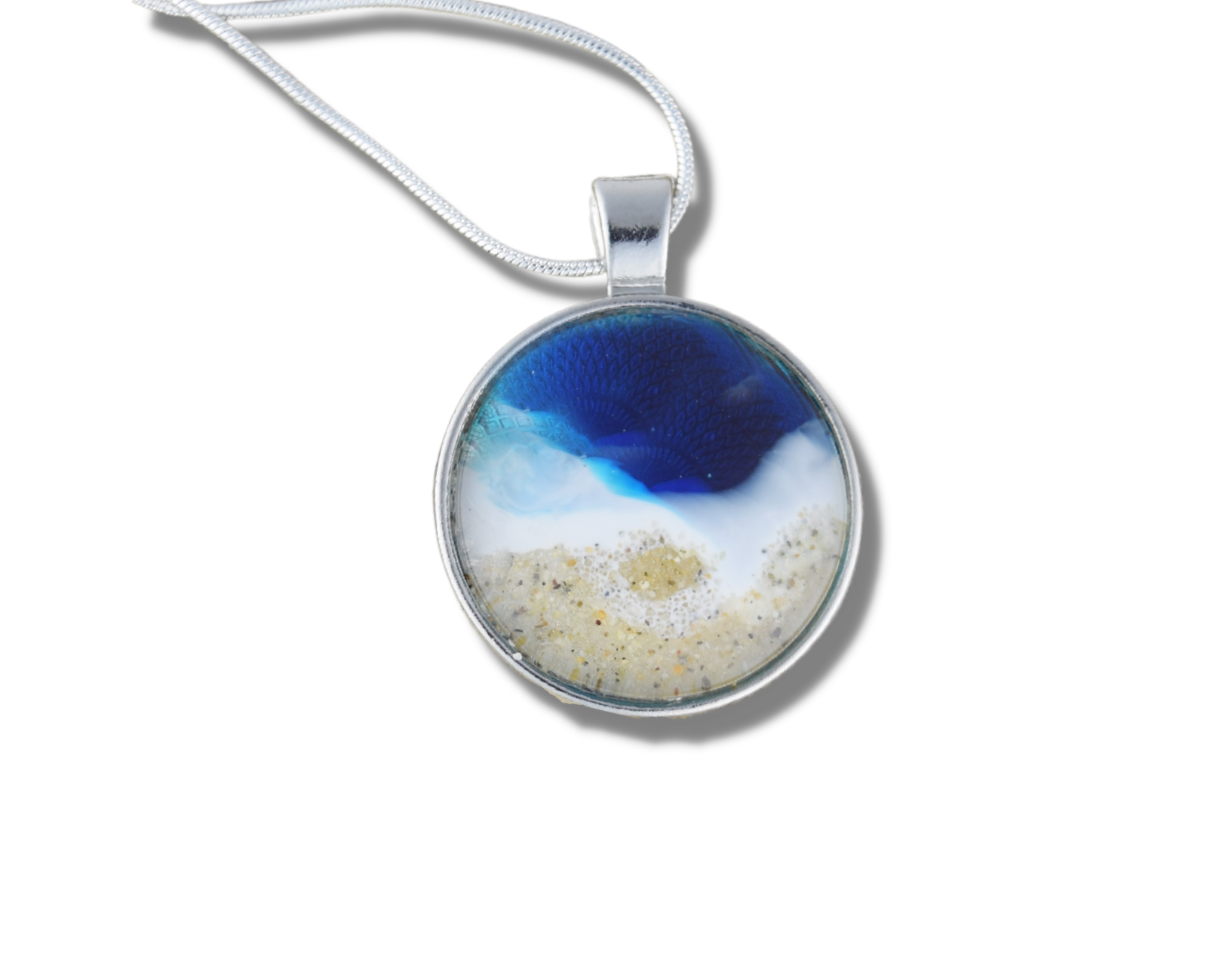 Handmade Ocean Wave Resin Necklace with Silver Plated Snake Chain - Unique Beach-Themed Jewelry Gift