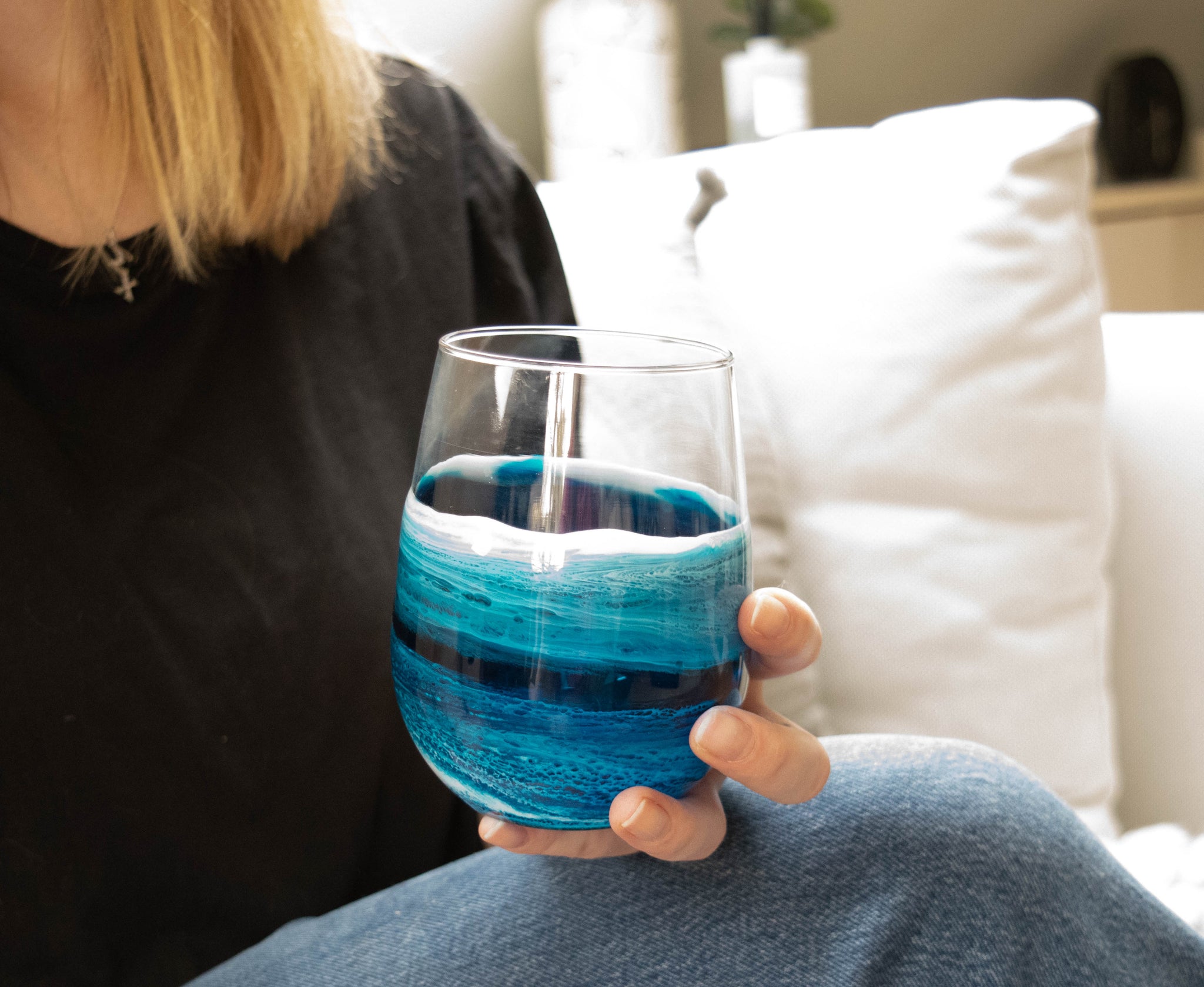 Handmade Beach Themed Wine Glass, Stemless White Wine 17 ounce - Schafer  Art Studio