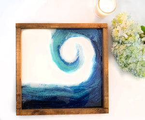 Turquoise Blue Wave Ocean Charcuterie Board, Handmade Resin Serving Tray