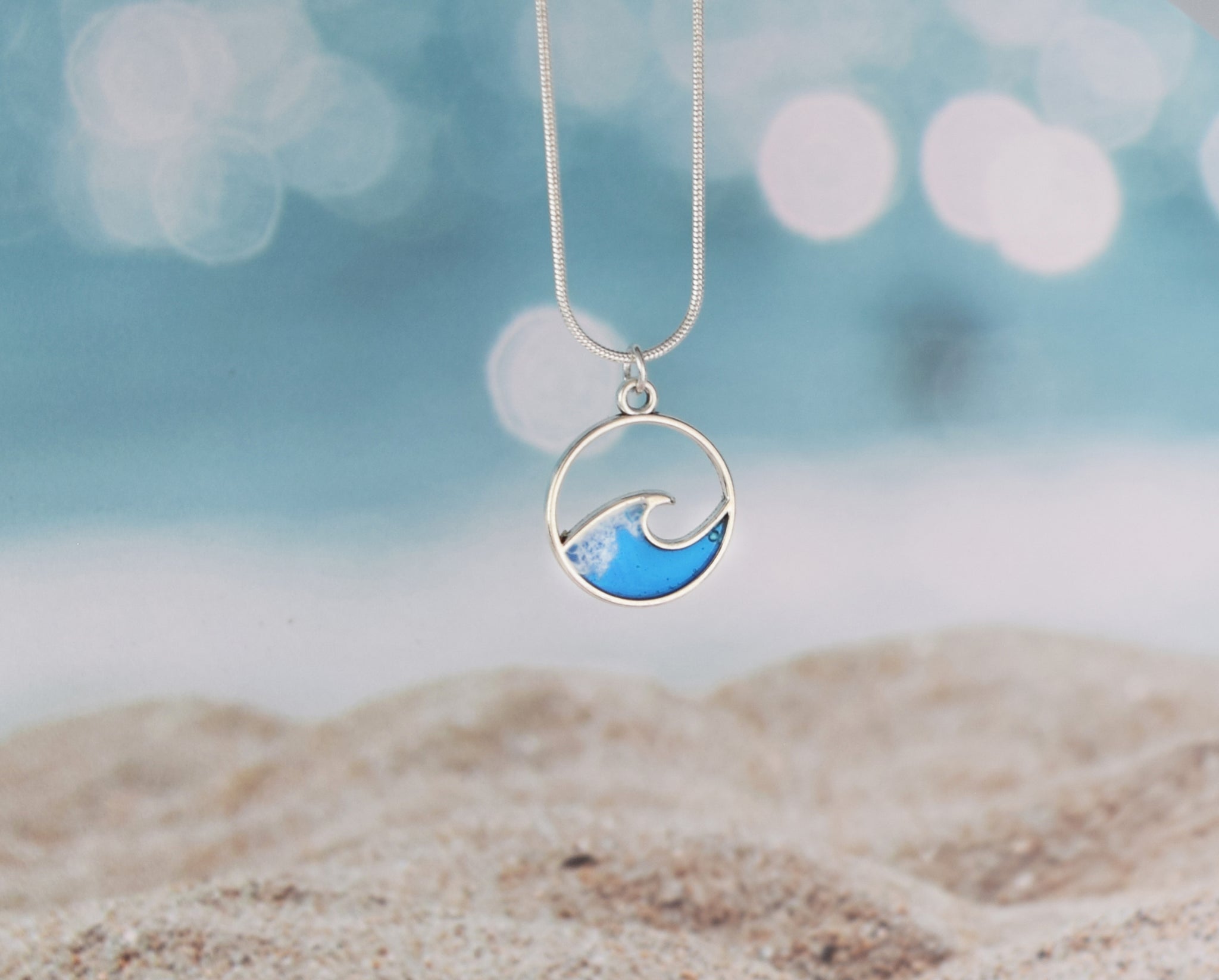 Ocean Inspired Beach Pendant Necklace Ocean Wave Resin