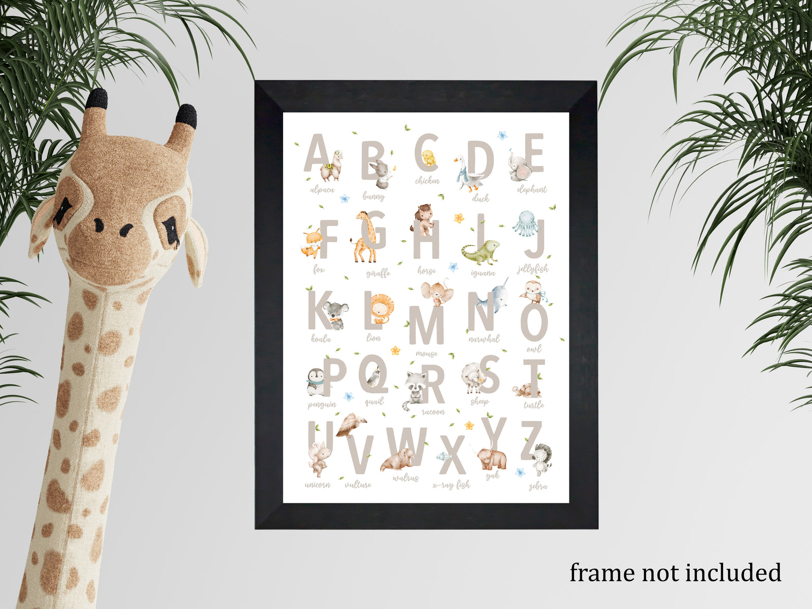 Canvas Alphabet Print with Woodland Animals for Your Nursery or Kids Room. ABC Boho wall décor
