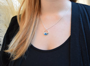 Ocean Wave Resin Necklace with Silver Plated 20 inch Snake Chain - Beach Themed Jewelry Gift