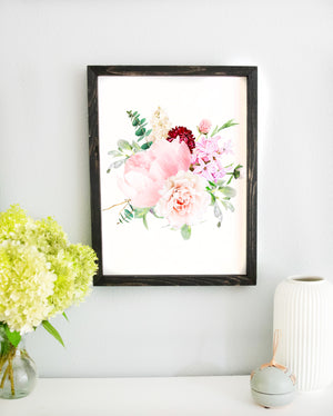 Floral Peony Flower Print Wall Décor - Add Baby Name
