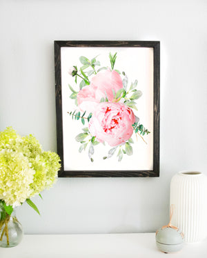 Floral Peony Flower Print Wall Décor - Add Baby Name