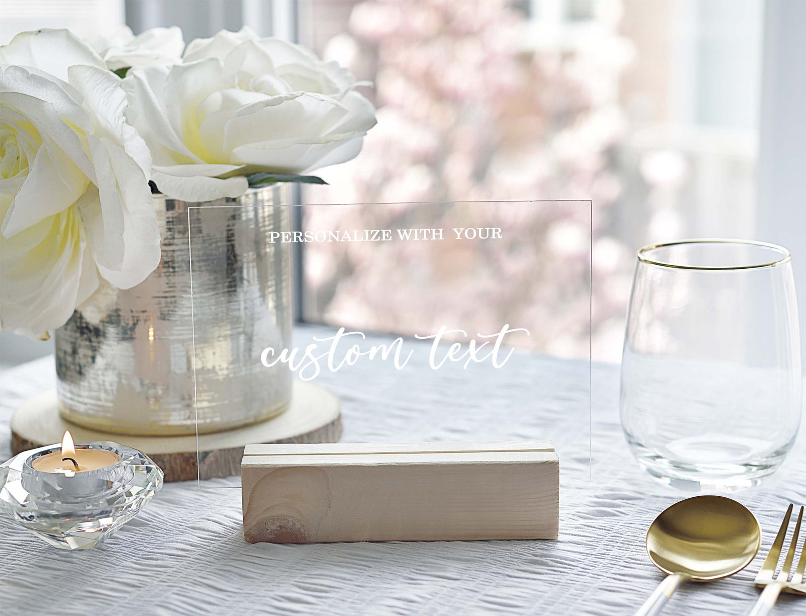 Custom Text Acrylic Wedding Table Sign, Clear, White, or Black Acrylic