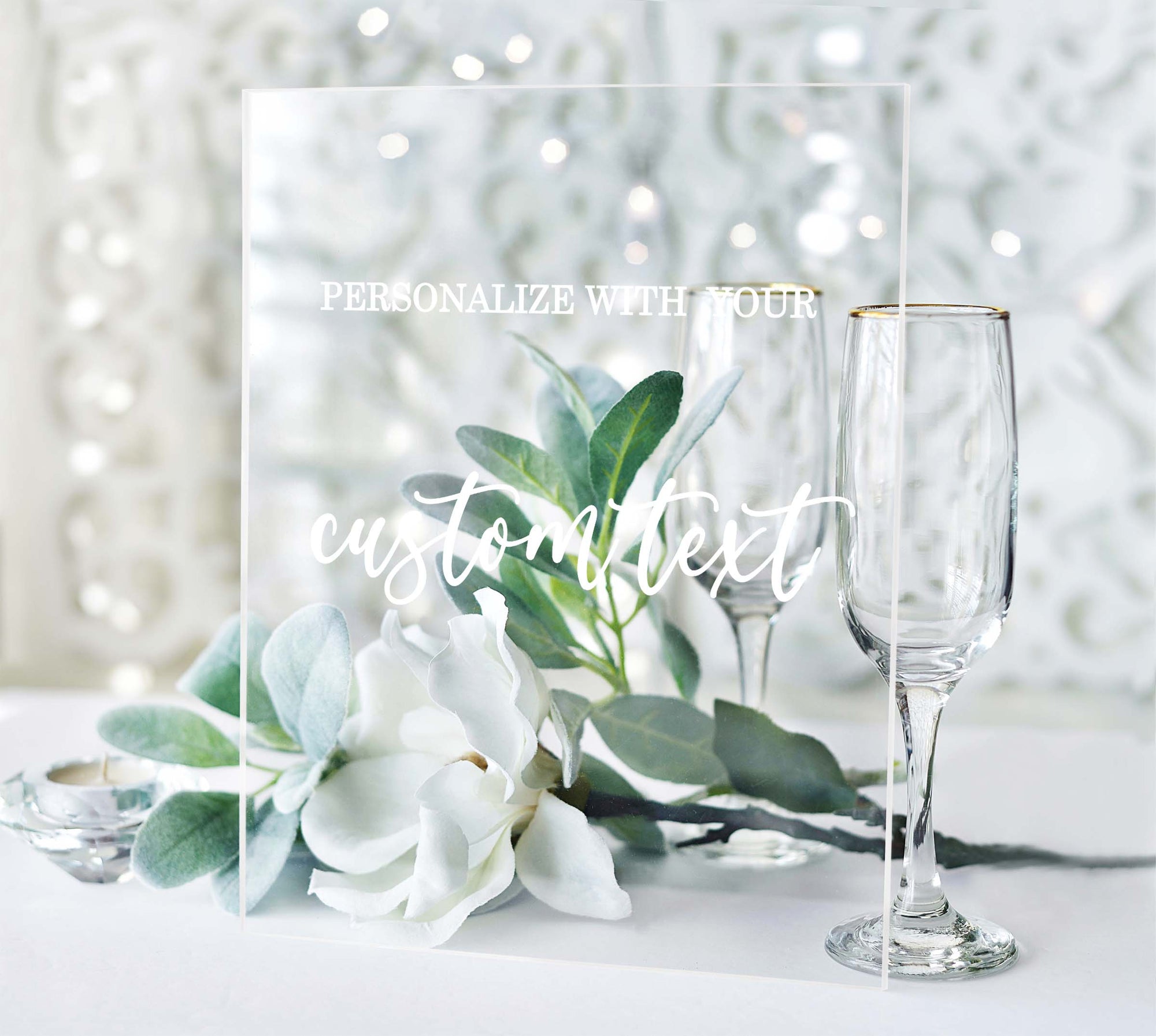 Custom Text Acrylic Wedding Table Sign, Clear, White, or Black Acrylic