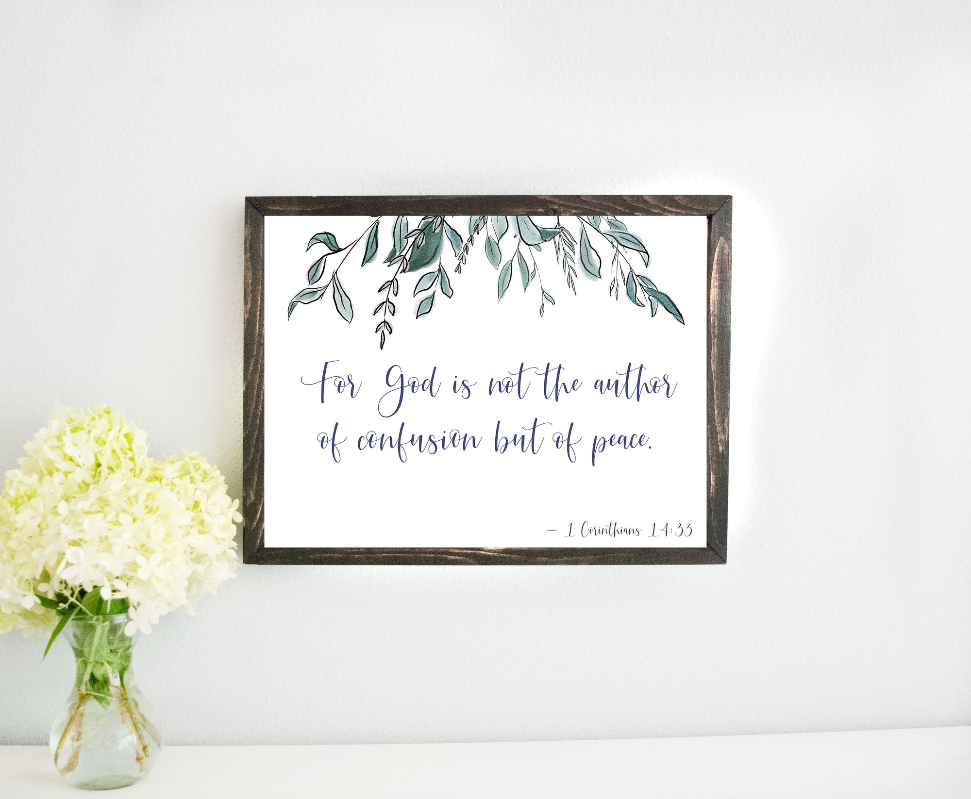 For God is the author of peace 1 Corinthians 14:33 Bible Verse Wood Frame Sign, Christian Home Décor