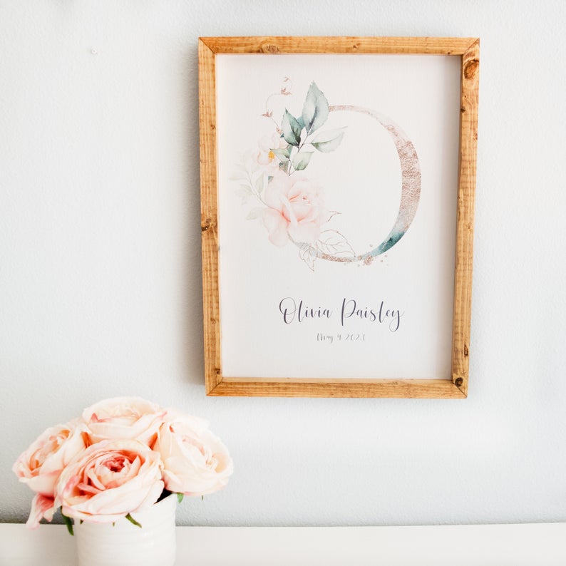 Floral Baby Initial with Baby Name Personalized & Custom Wall