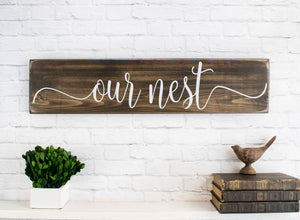 Large Our Nest Wood Sign,  Rustic Farmhouse Wooden Sayings Wall Décor Family Room Wall Decor - New Home Gift - Custom Personalized Wood Sign