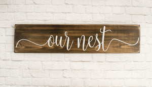 Large Our Nest Wood Sign,  Rustic Farmhouse Wooden Sayings Wall Décor Family Room Wall Decor - New Home Gift - Custom Personalized Wood Sign