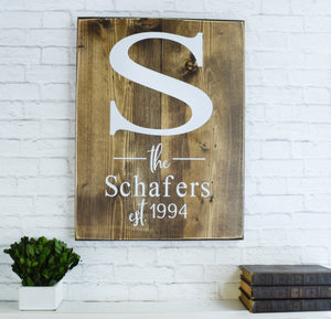 Family Name Sign Wood, Personalized Wedding Gift, Initial Monogram Sign, Last Name Wooden Sign,Farmhouse Home Decor, Established Date