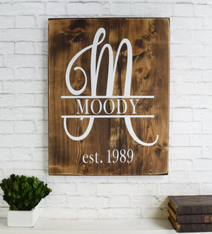 Family Name Established Sign - Last Name Wood Sign - Personalized Wooden Decor for Home - Wedding Gift - Initial Monogram Sign