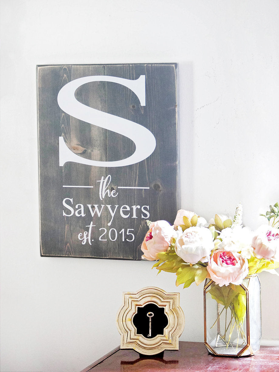 Last Name Wood Sign - Family Name Established Sign - Personalized Wooden Decor for Home - Wedding Gift - Initial Monogram Sign