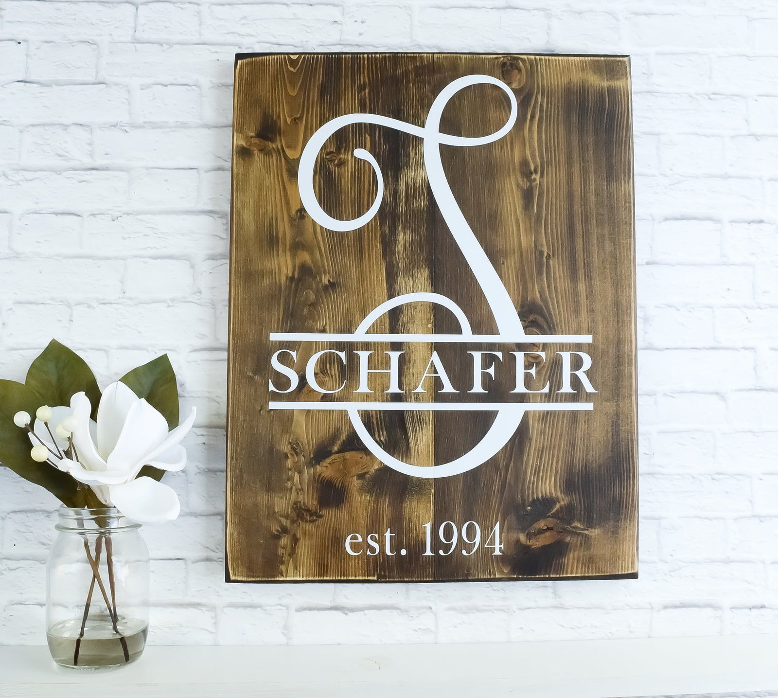 Family Name Established Sign - Last Name Wood Sign - Personalized Wooden Decor for Home - Wedding Gift - Initial Monogram Sign
