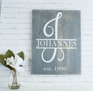 Family Name Established Sign - Last Name Wood Sign - Personalized Wooden Decor for Home - Wedding Gift - Initial Monogram Sign