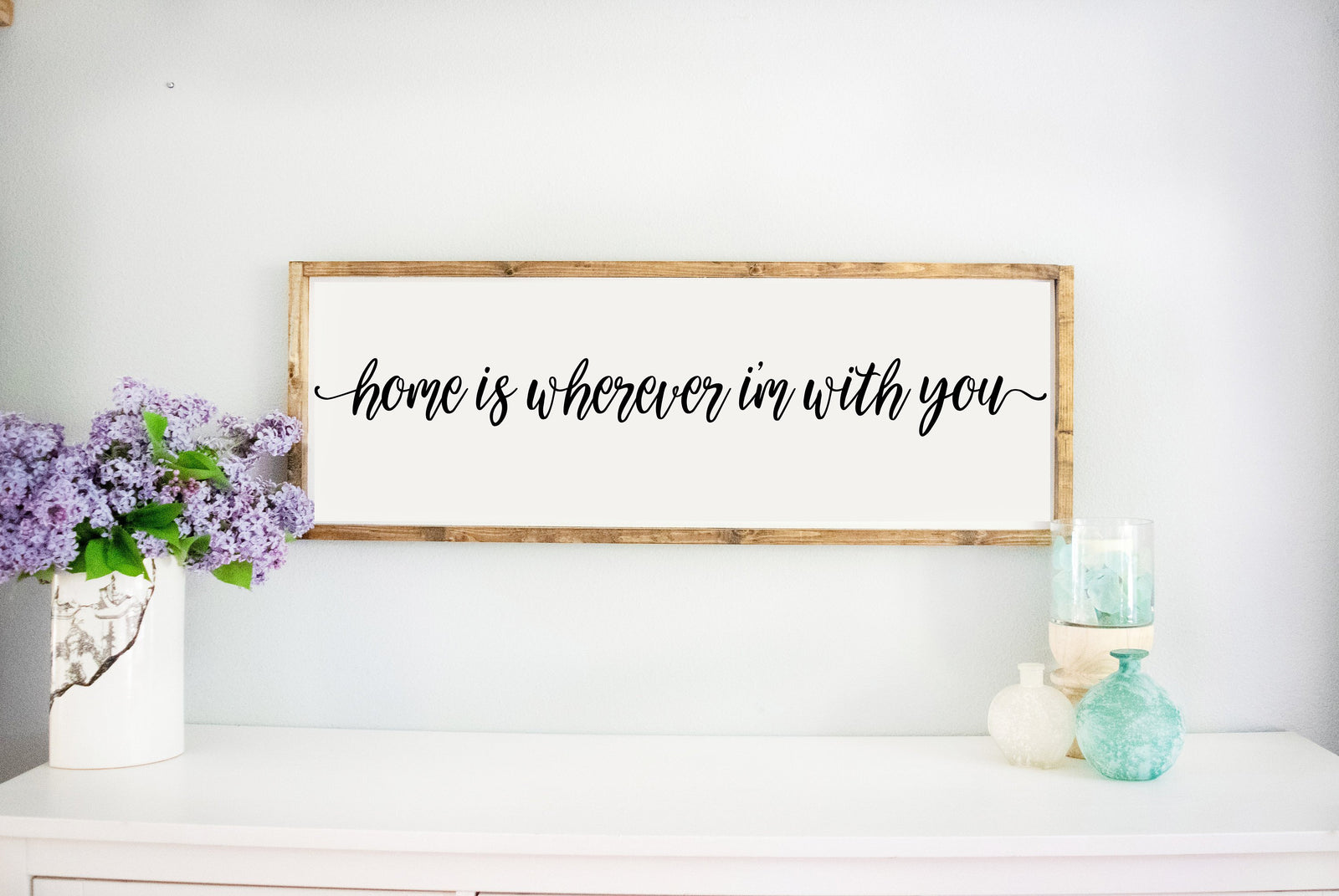 Large home Is Wherever I am With You Wood Framed Sign, wooden sayings quote sign, home family room wall décor sign, Rustic Farmhouse Sign