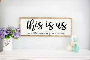 This Is Us Rustic White Large Wood Framed Sign, wooden sayings quote sign,  Anniversary Gift, Family Sign, Signs for Home, Large Wall Art