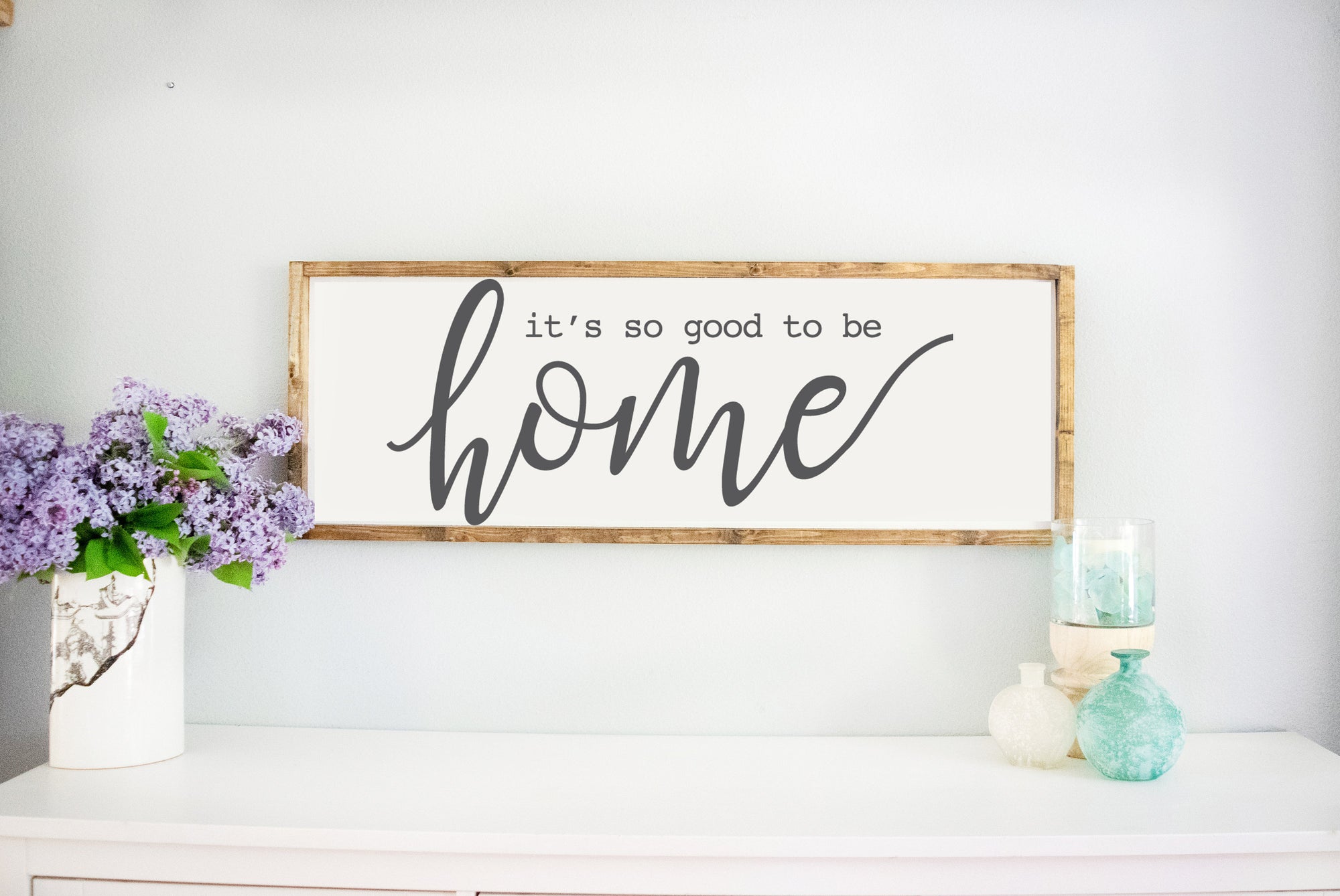 Rustic White Its So Good To Be Home Large Wood Framed Sign, wooden sayings quote sign, For Family Living Room, Home Family Farmhouse Style