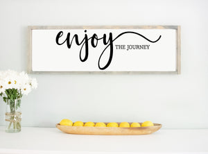 Rustic White Enjoy The Journey Large Wood Framed Sign, wooden sayings quote sign, For Family Living Room,  Home Family Farmhouse Style