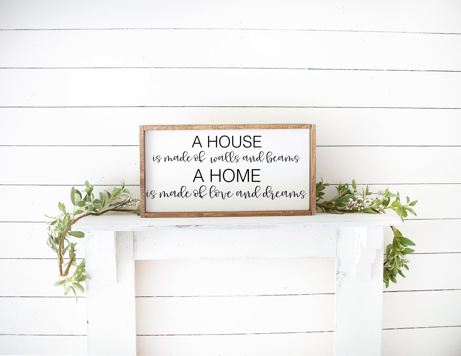 Rustic White A House Is Made Of Walls And Beams A Home is Made With Love And Dreams Large Wood Framed Sign, Home Family Farmhouse Style