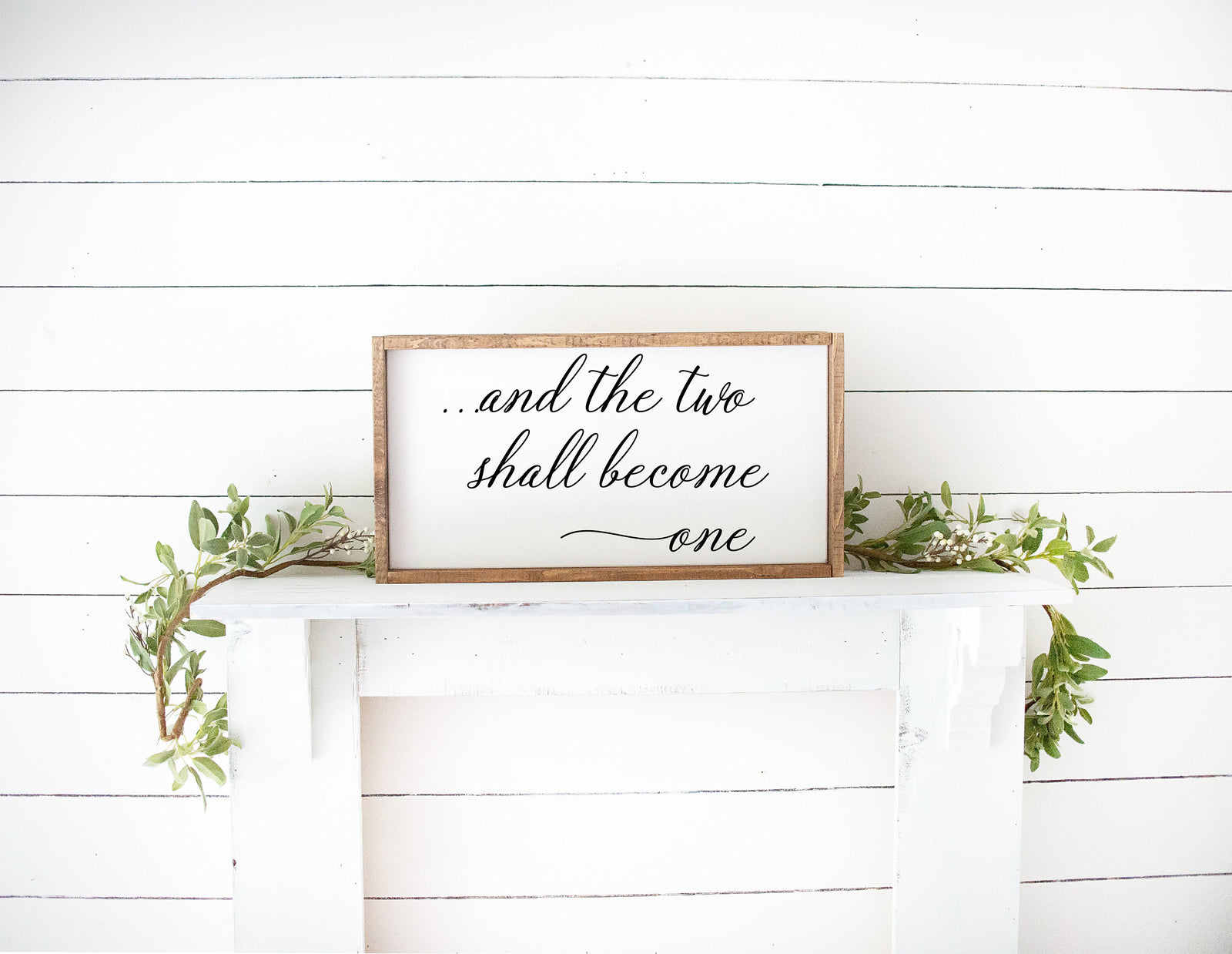 Wedding Framed White And The Two Shall Become One Sign Bedroom Wall Decor, Rustic Farmhouse Wall Decor, Anniversary Wedding Gift