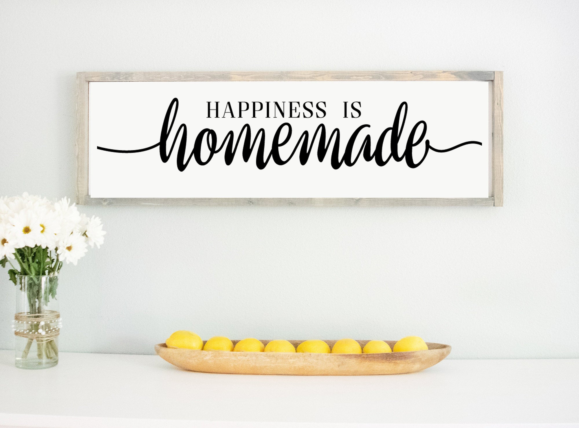 Large Cursive Happiness is Homemade Wood Framed Sign, wooden quote sign, home mantel wall décor sign, big rustic farmhouse style plaques