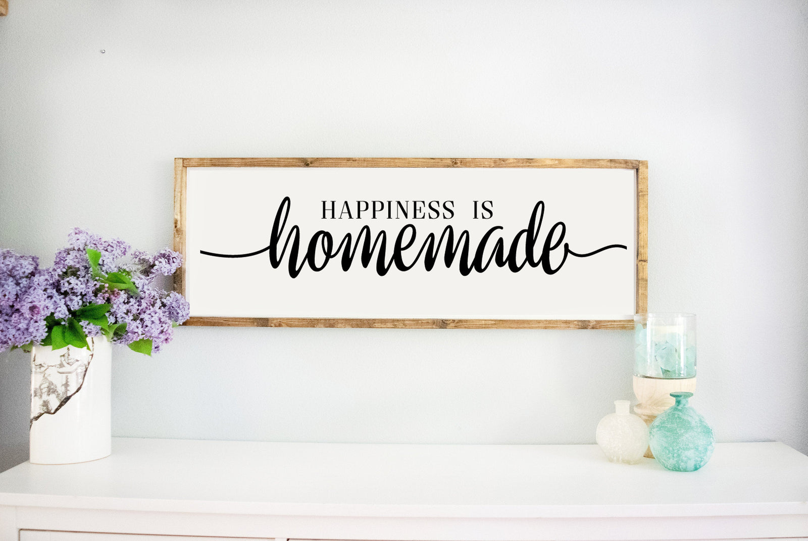Large Cursive Happiness is Homemade Wood Framed Sign, wooden quote sign, home mantel wall décor sign, big rustic farmhouse style plaques