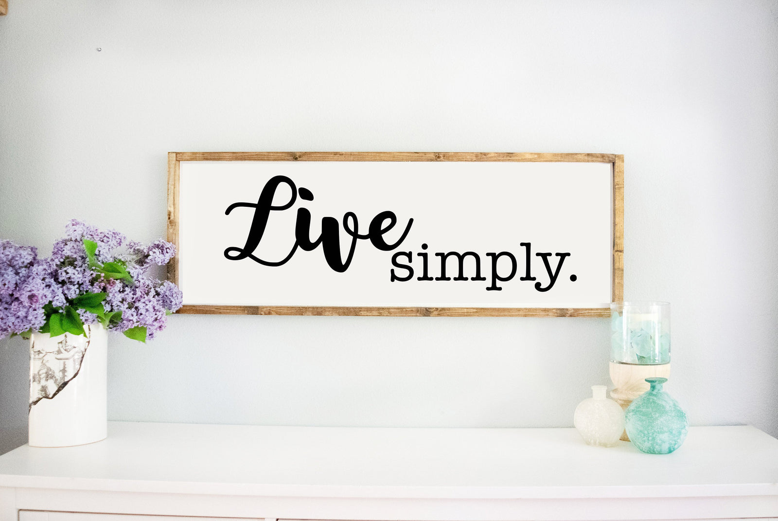 Rustic White Live Simply Large Wood Framed Sign, wooden sayings quote sign, For Bedroom Family Living Room,  Home Family Farmhouse Style