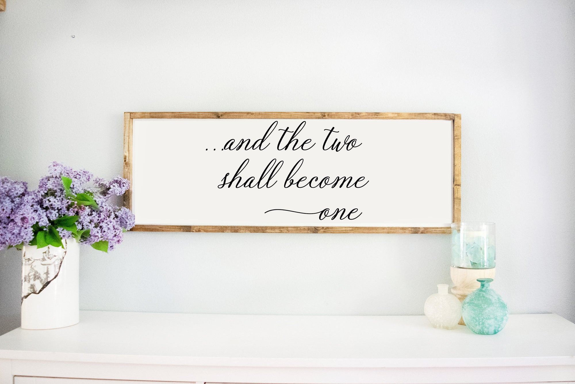 Wedding Framed White And The Two Shall Become One Sign Bedroom Wall Decor, Rustic Farmhouse Wall Decor, Anniversary Wedding Gift