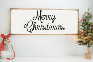 Merry Christmas wooden sign - Rustic Farmhouse Wood Wall Signs - Personalized Signs for Home - Holiday Sign - Christmas Wall Decor - Cursive